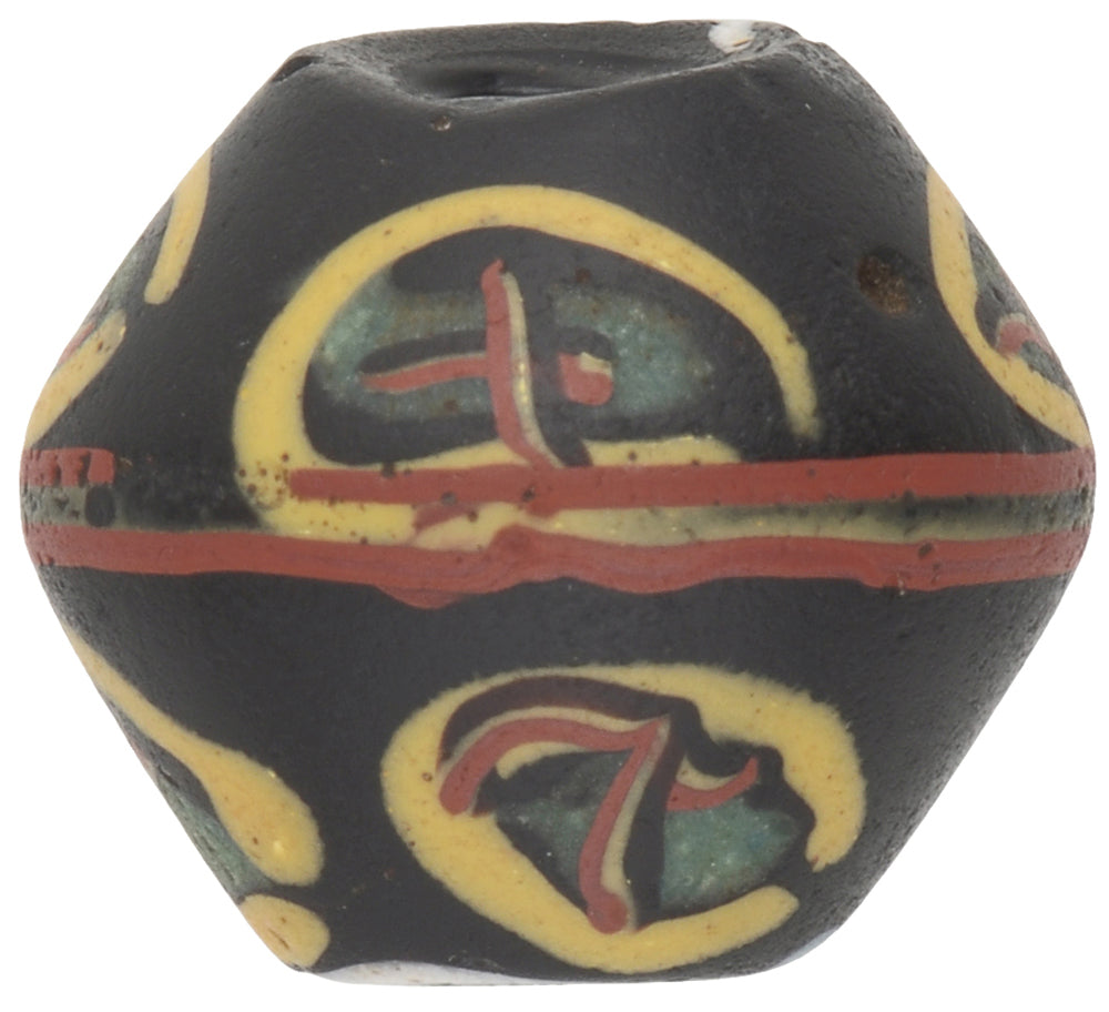 Rare Old Large Black Bicone Venetian Wound Glass Trade Bead - close-up