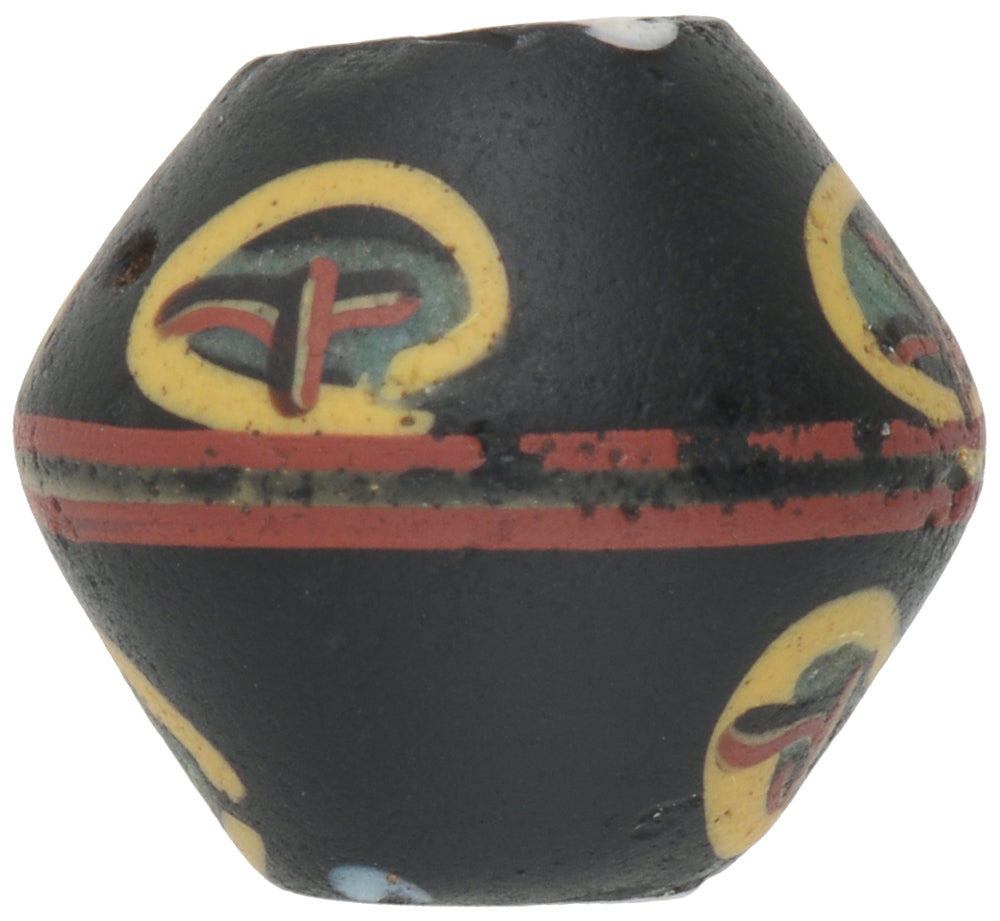 Rare Old Large Black Bicone Venetian Wound Glass Trade Bead - zoomed-in detail