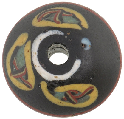 Rare Old Large Black Bicone Venetian Wound Glass Trade Bead - angled shot