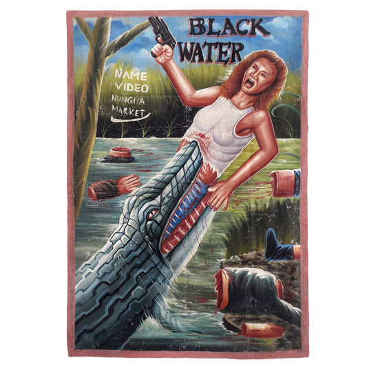 Hand-Painted Black Water Movie Poster | Ghanaian Horror Art - horror scene artwork
