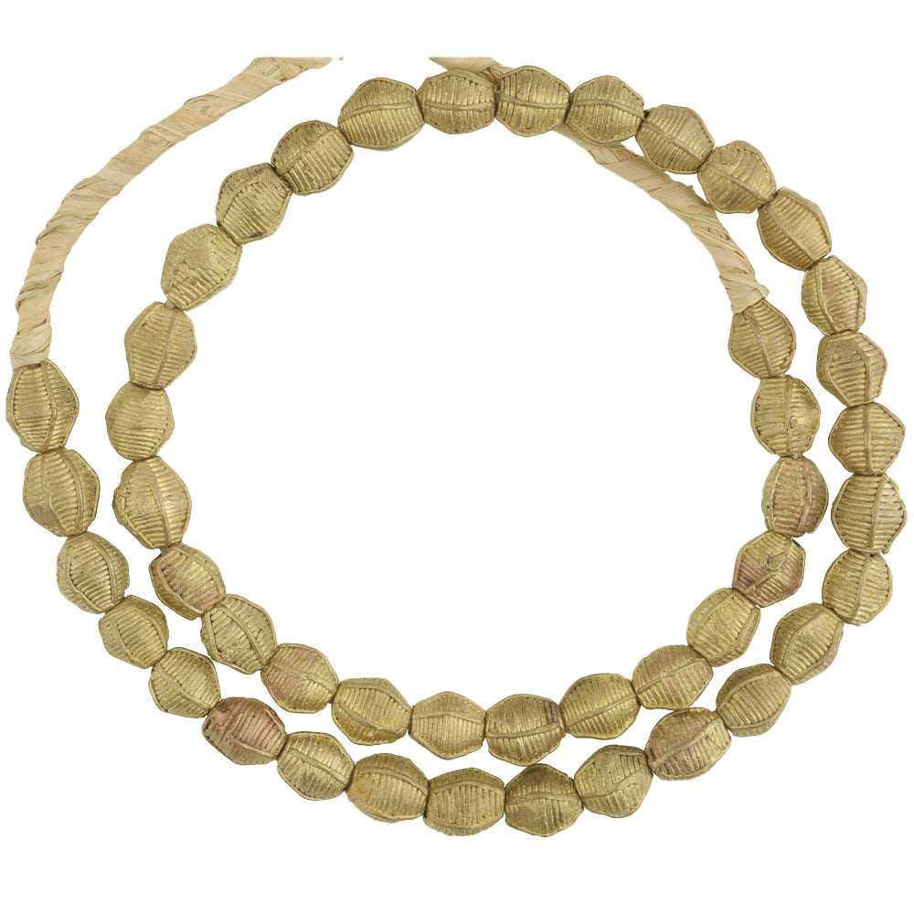 African Bicone Brass Beads From Ghana, Handmade Lost Wax Strand
