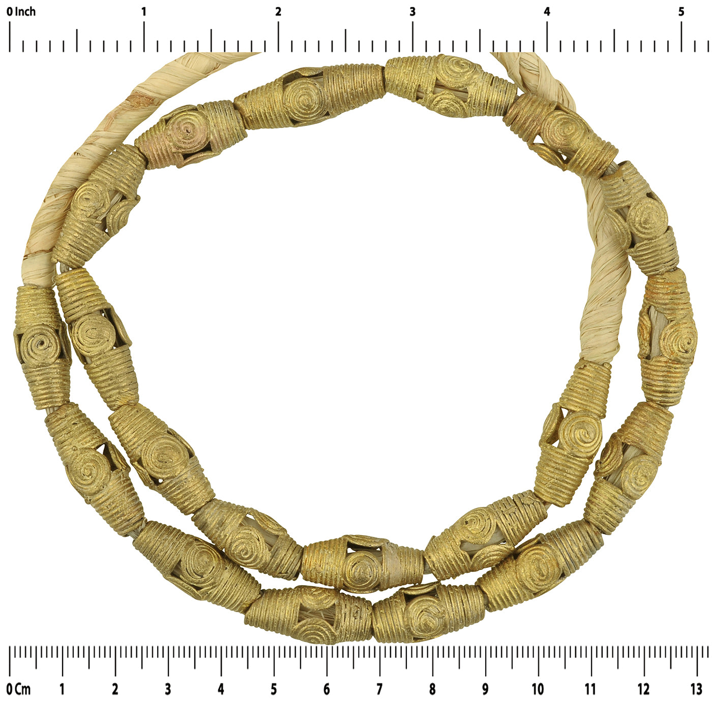 Handmade Ashanti Brass Beads Strand From Ghana - zoomed-in detail