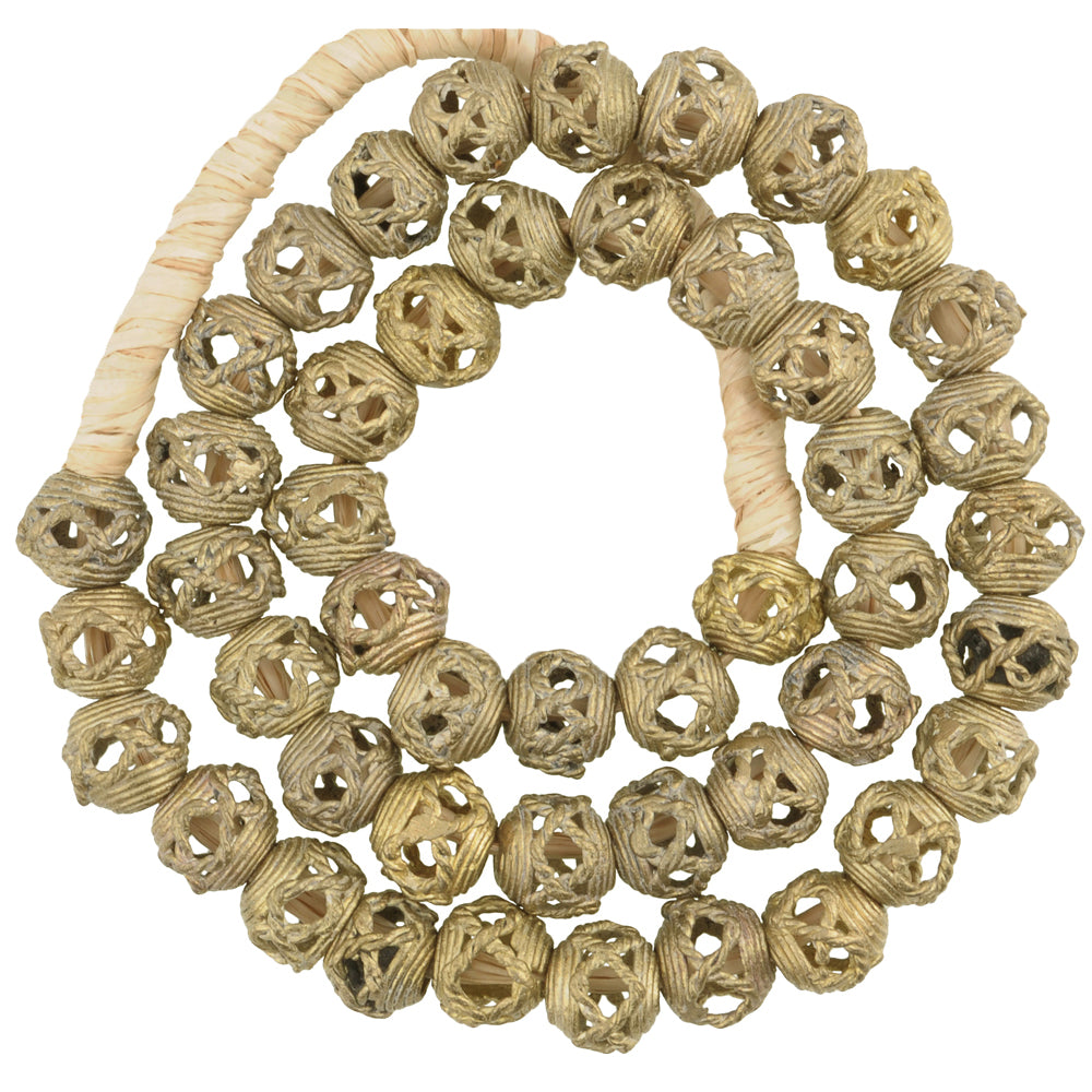 Authentic African Brass Round Beads - 12Mm, Handmade In Ghana, 20.5"
