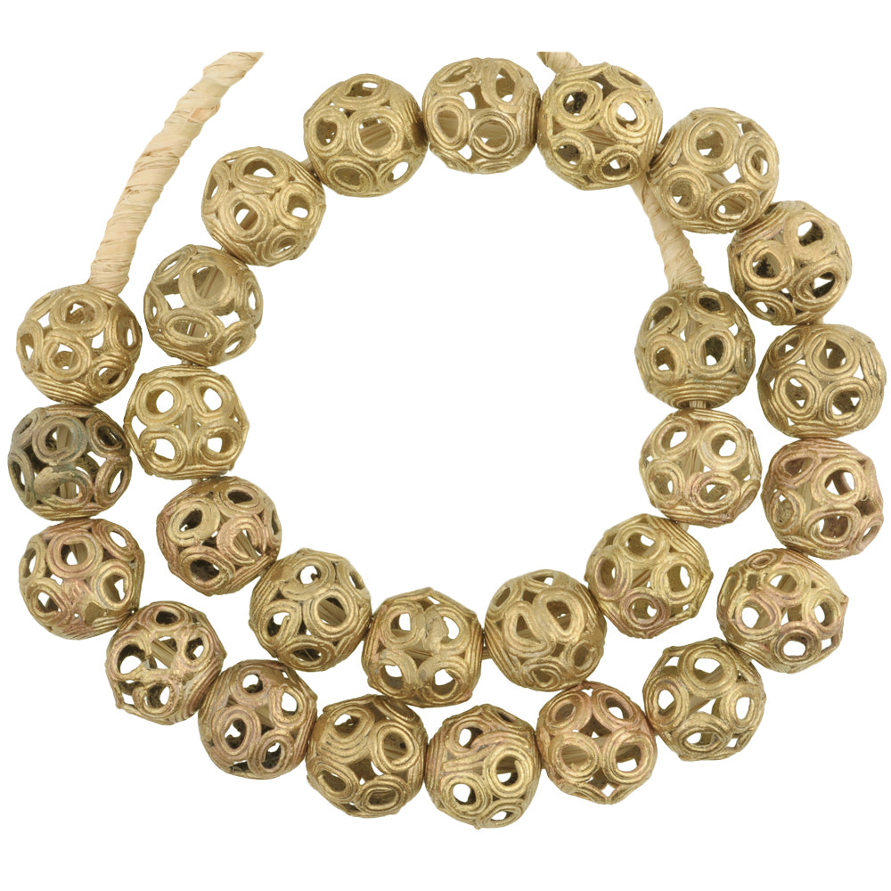 Large Round African Brass Beads - Handmade In Ghana (22" Strand)