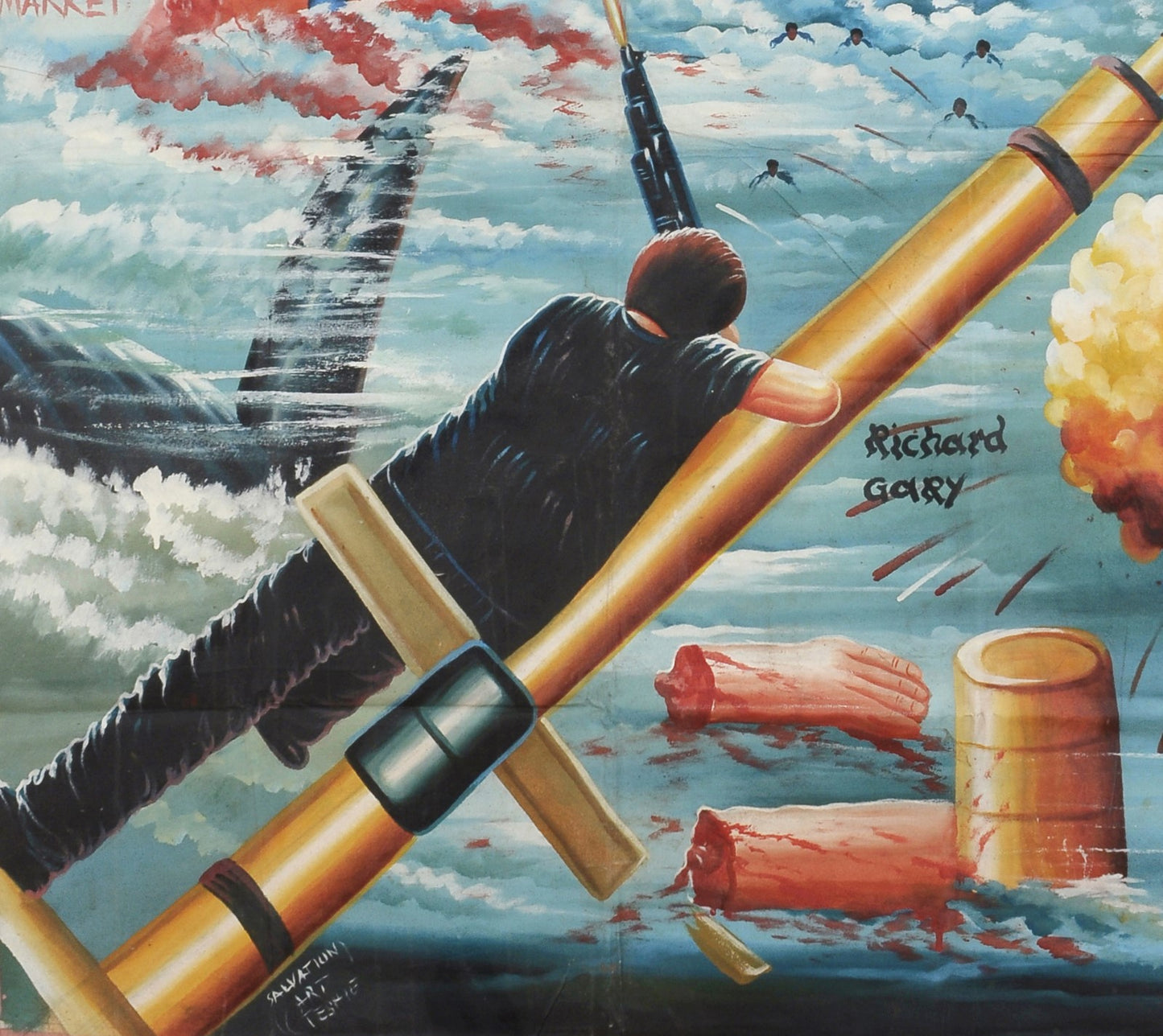 Deep Blue Sea Movie Poster Hand-Painted In Ghana Horror - close-up