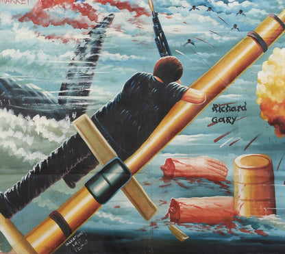 Deep Blue Sea Movie Poster Hand-Painted In Ghana Horror - close-up