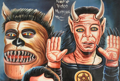 Demonic Toys Movie Poster - Hand-Painted Ghana Horror Art - zoomed-in detail