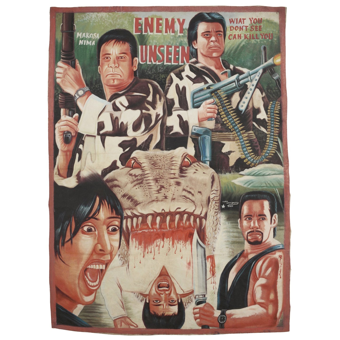 Enemy Unseen Movie Poster - Authentic Hand-Painted Ghanaian Art - horror scene artwork