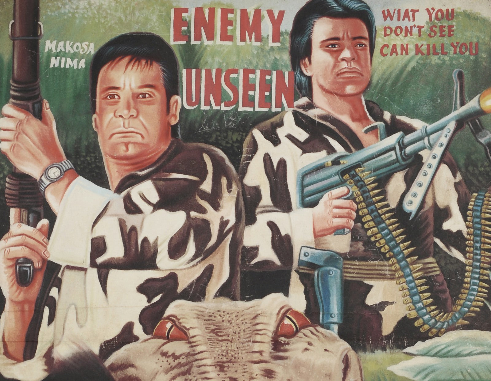 Enemy Unseen Movie Poster - Authentic Hand-Painted Ghanaian Art - close-up