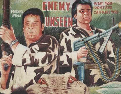 Enemy Unseen Movie Poster - Authentic Hand-Painted Ghanaian Art - close-up