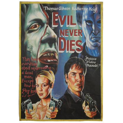 Evil Never Dies Movie Poster - Ghanaian Hand-Painted Horror Art - horror scene artwork