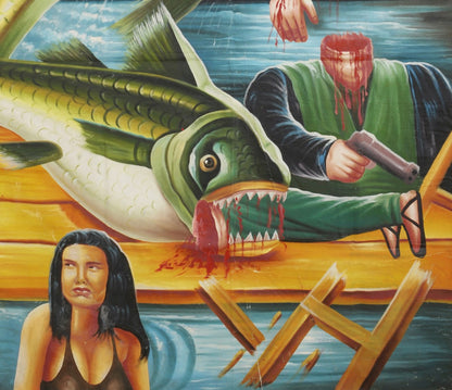 Frankenfish Movie Poster - Hand-Painted In Ghana - close-up