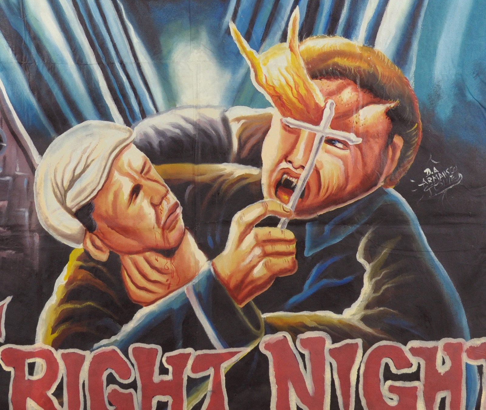 Fright Night Hand-Painted Horror Movie Poster - Ghana Art - close-up