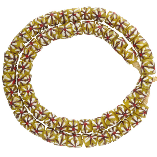 Fancy African Trade Powder Glass Beads, 12-13Mm, Handmade In Ghana