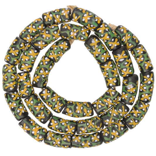 African Fancy Powder Glass Beads, Handmade In Ghana, 10Mm, 25" Strand
