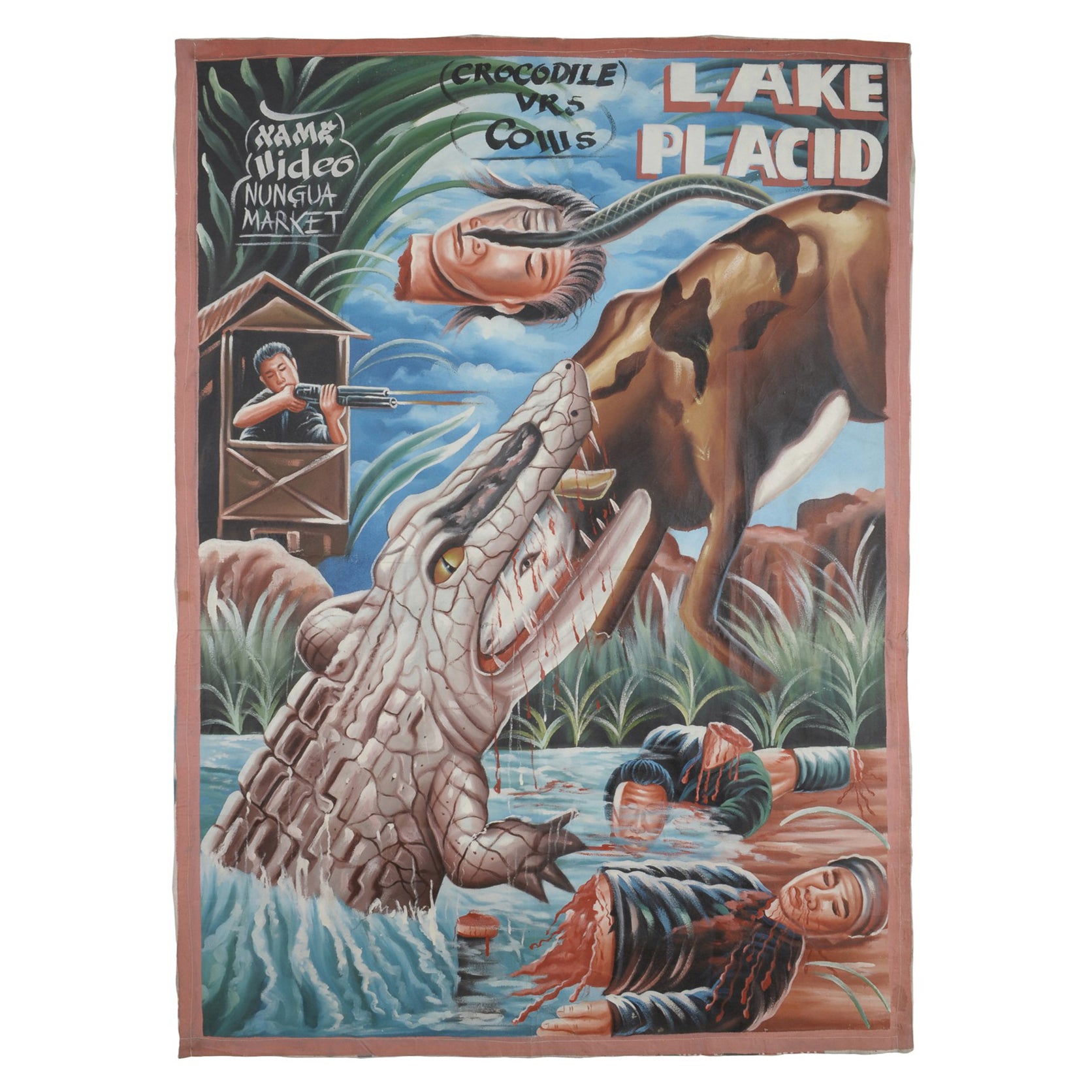 Lake Placid Ghana Hand Painted Movie Poster - Authentic African Art - horror scene artwork