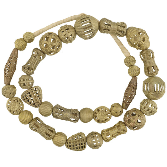 Handmade African Round Brass Beads From Ghana - 24" Strand