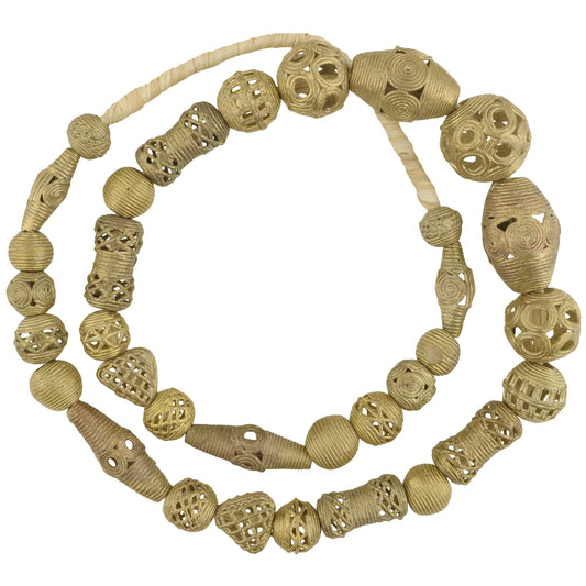 Authentic African Tabular Brass Beads From Ghana - 25" Strand Handmade