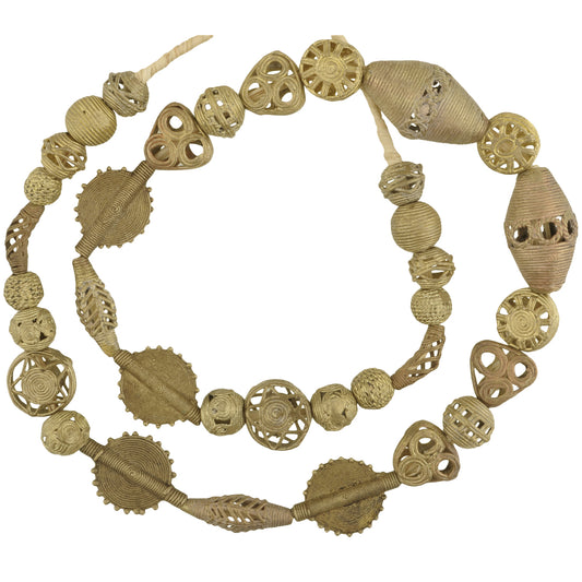 Handmade African Brass Beads From Ghana - Lost Wax Technique, 26" Strand - zoomed-in detail
