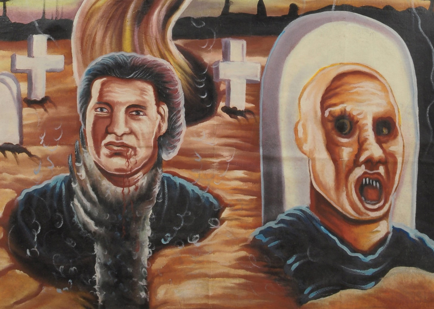 Return Of The Living Dead 2 Movie Poster - Hand-Painted Ghana Art - close-up