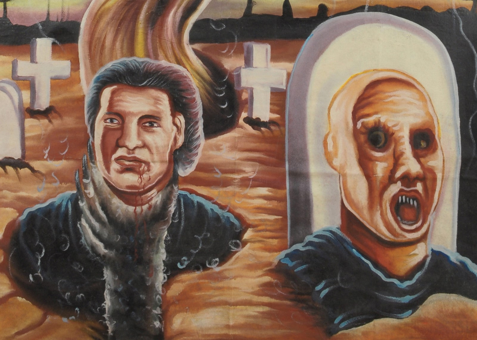 Return Of The Living Dead 2 Movie Poster - Hand-Painted Ghana Art - close-up