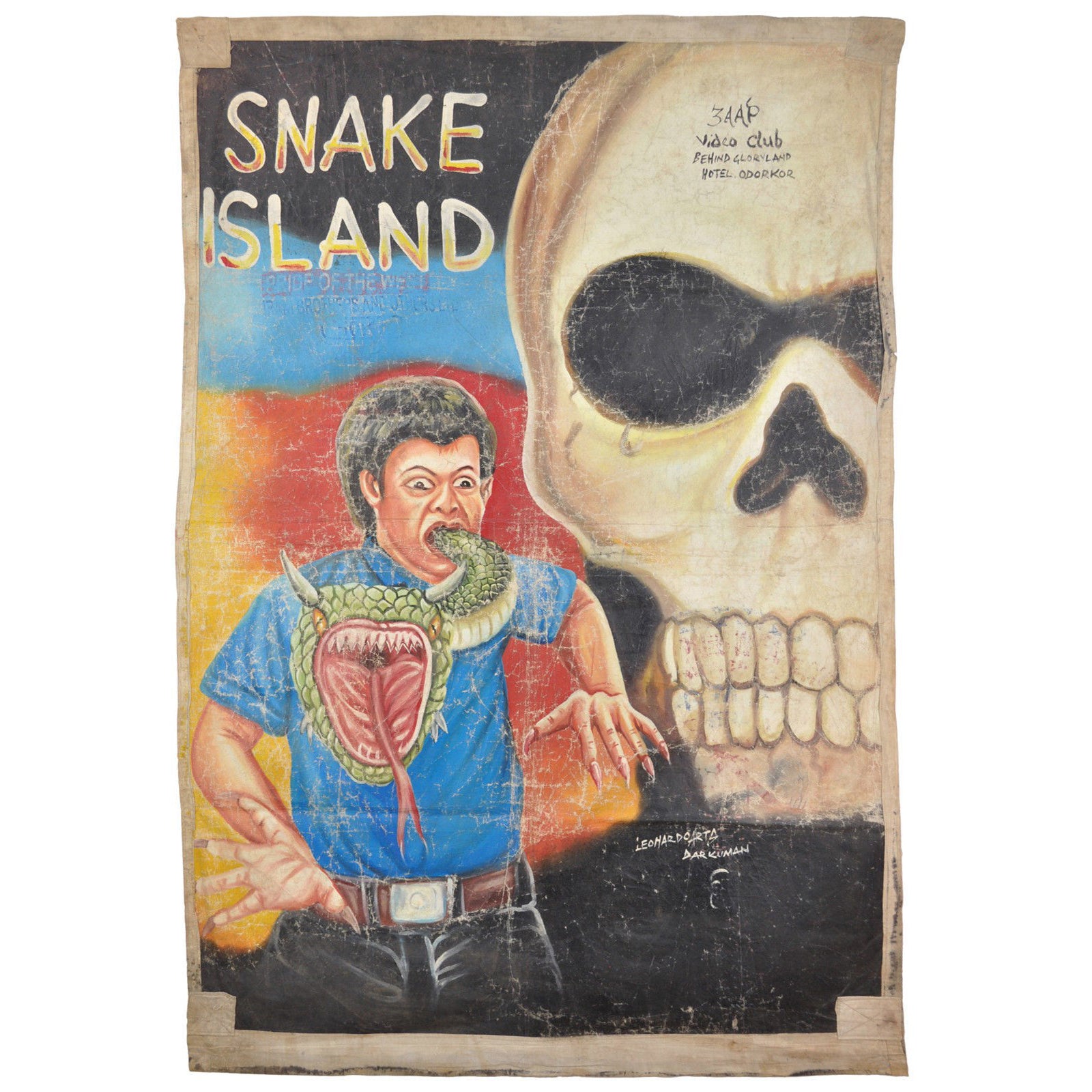 Hand-Painted Snake Island Movie Poster - Authentic African Art - horror scene artwork