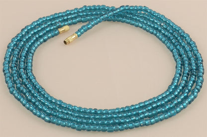 Screw Clasp Teal Color African Waist Beads – 4mm Handmade Body Jewelry