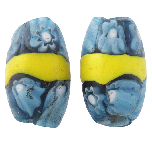 Rare Antique Banded Oval Millefiori Venetian Mosaic Glass Trade Beads