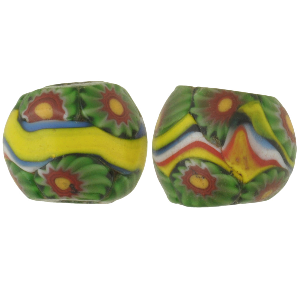 Rare Antique Venetian Banded Millefiori Mosaic Glass Trade Beads Pair - African Trade