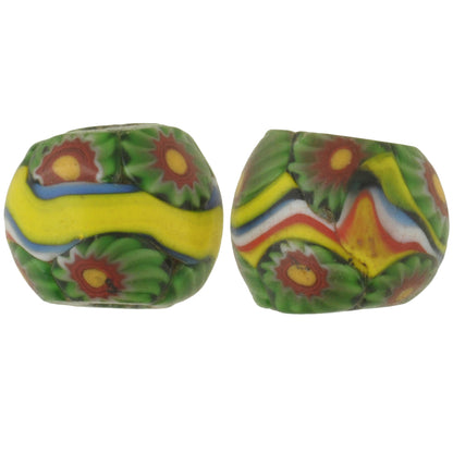 Rare Antique Venetian Banded Millefiori Mosaic Glass Trade Beads Pair - African Trade