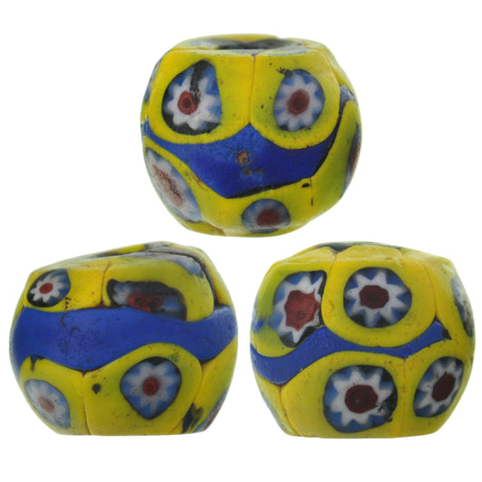 Antique Round Banded Millefiori Venetian Mosaic Glass Trade Beads 13X11Mm