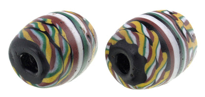 Rare Antique Venetian "Kente" Glass African Trade Beads Pair, 14X12Mm - alternate view