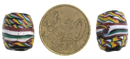 Rare Antique Venetian "Kente" Glass African Trade Beads Pair, 14X12Mm - close-up