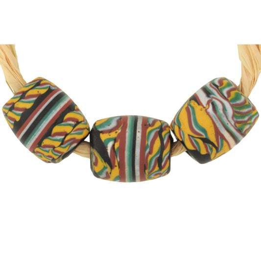 Rare Antique Banded "Kente" Fancy Venetian Lampwork Glass Trade Beads - 13Mm