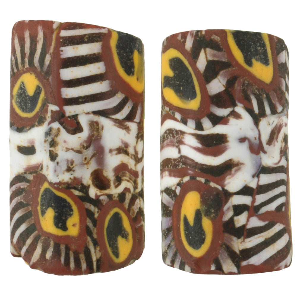 Rare Antique Banded Murano Bird Millefiori Venetian Mosaic Beads