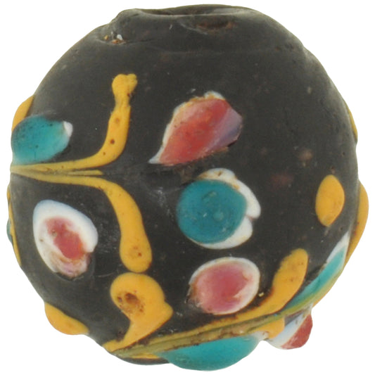 Rare Antique Black Floral Venetian Lampwork Trade Bead - African Trade Bead