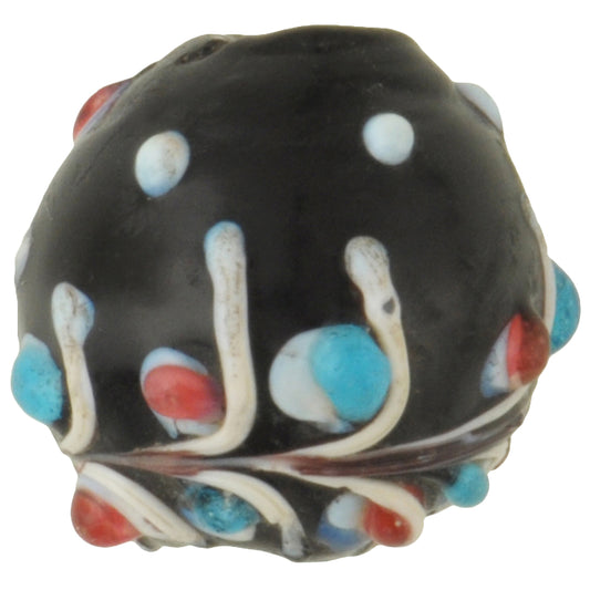Rare Antique Black Floral Venetian Glass Trade Bead - African Trade