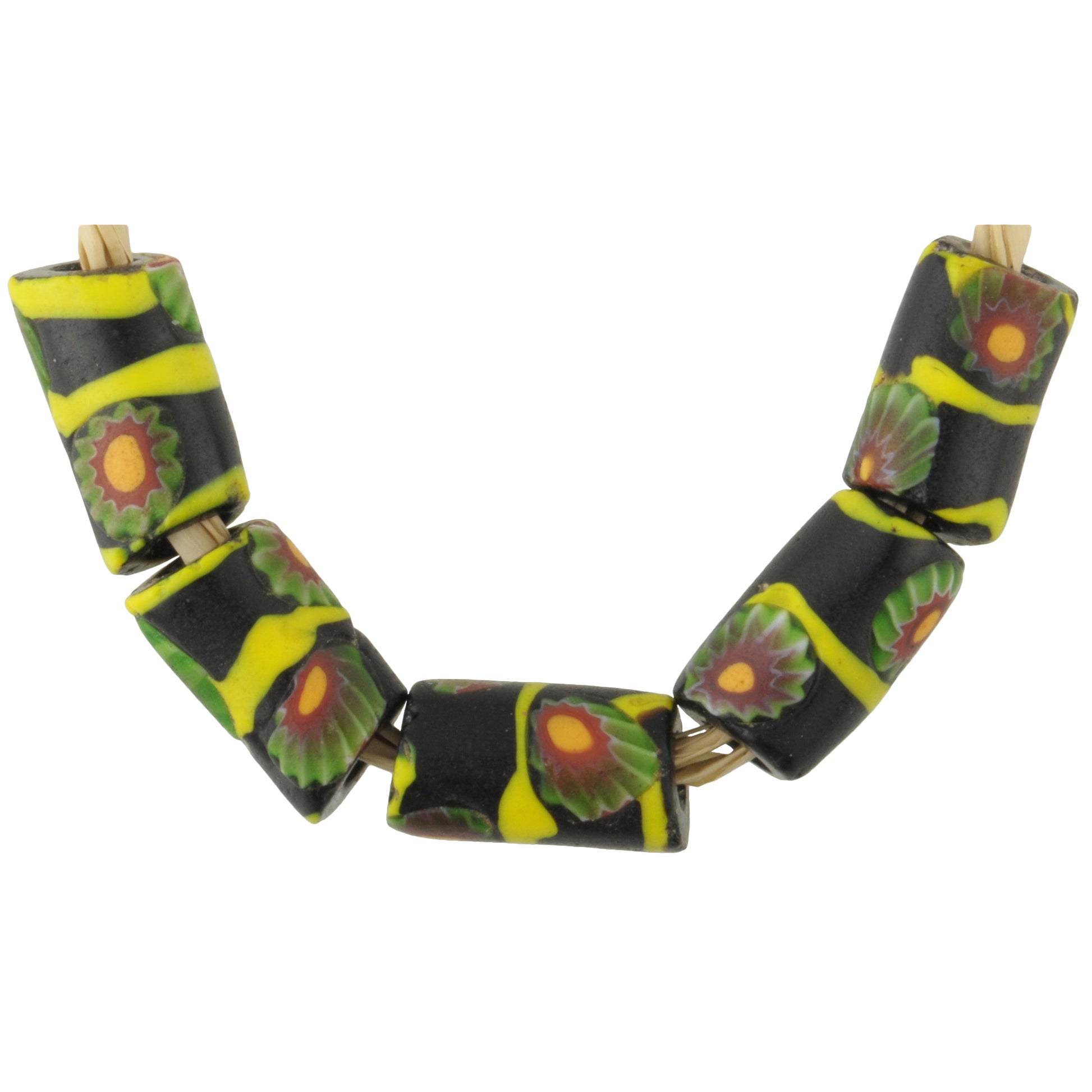 Antique Black Millefiori African Trade Beads - Mosaic Glass, Early 1900S