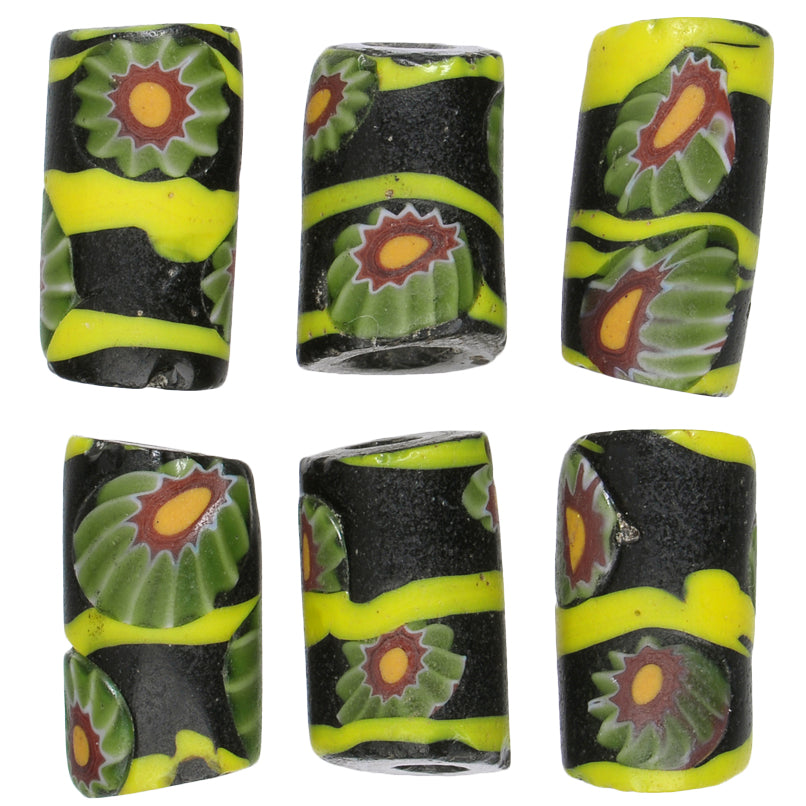 Antique Black Venetian Millefiori Mosaic African Trade Beads 12-13Mm
