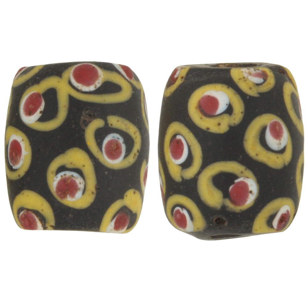 Rare Antique Black "Eye" Venetian Lampwork Glass Trade Beads, 14X12Mm