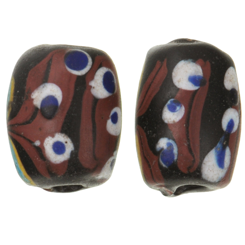 Rare Antique Black Fancy Venetian Lampwork Trade Beads, 11-12Mm