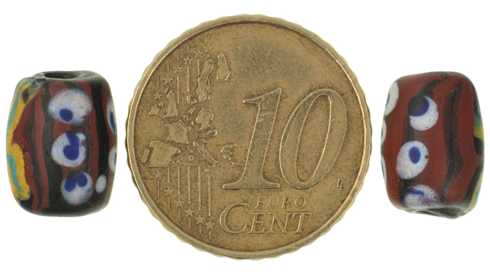 Rare Black Fancy Antique Venetian Wound Glass Trade Beads Pair - alternate view