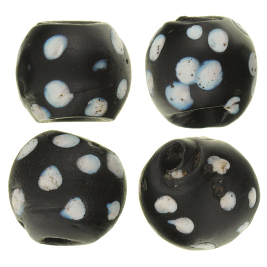 Antique Black "Skunk" Fancy Venetian Lampwork Trade Beads, 12Mm