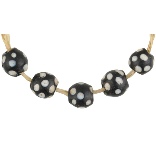 Antique Black Skunk Fancy Venetian Wound Glass Trade Beads 7-8Mm