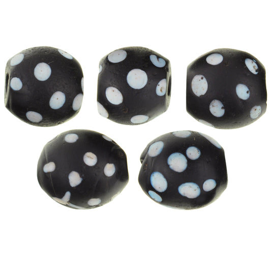 Antique Black Skunk Fancy Venetian Lampwork Trade Beads, 10-11Mm