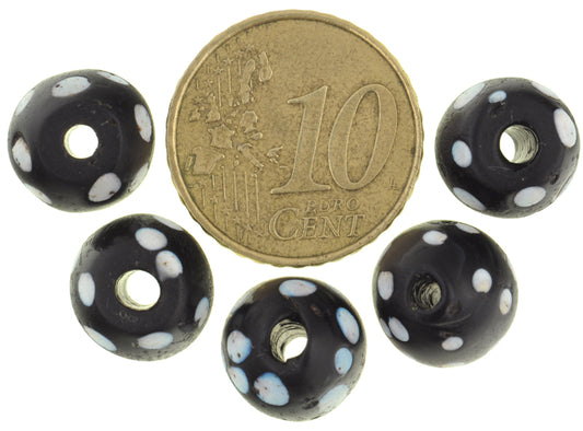 Antique Black Skunk Fancy Venetian Lampwork Trade Beads, 10-11Mm - alternate view