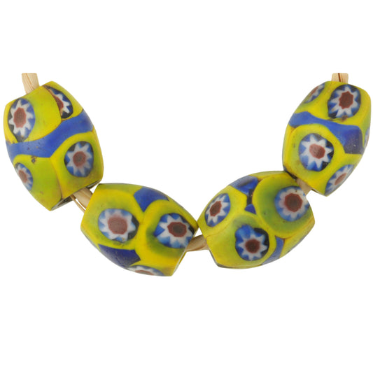 Antique Banded Oval Millefiori Venetian Glass Trade Beads - 13Mm, African Trade