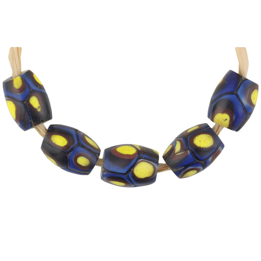 Antique Oval Venetian Millefiori Mosaic Glass Trade Beads, 11-12Mm
