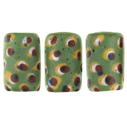 Antique Green Eye Venetian Wound Glass Trade Beads, African Trade, 15X10Mm