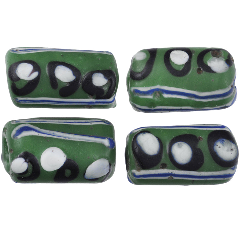 Antique Green Fancy Venetian Lampwork Trade Beads With Trail Decor